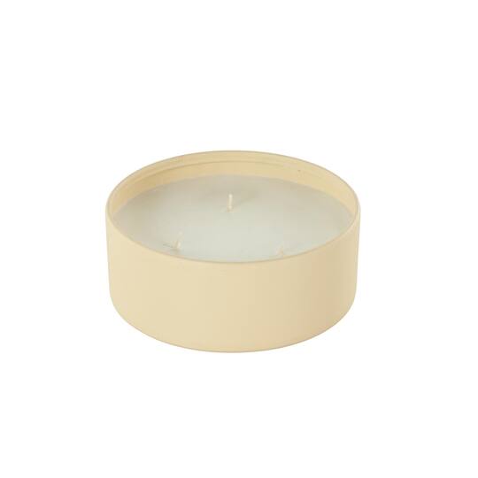 Ivory and Iris 22oz. Beige with White Wax 3 Wick Rose Blossom & Sandalwood Scented Metal Candle